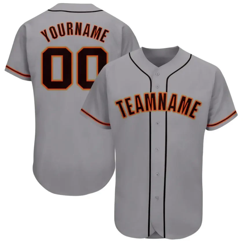 Custom Gray Baseball Jersey with Black Orange