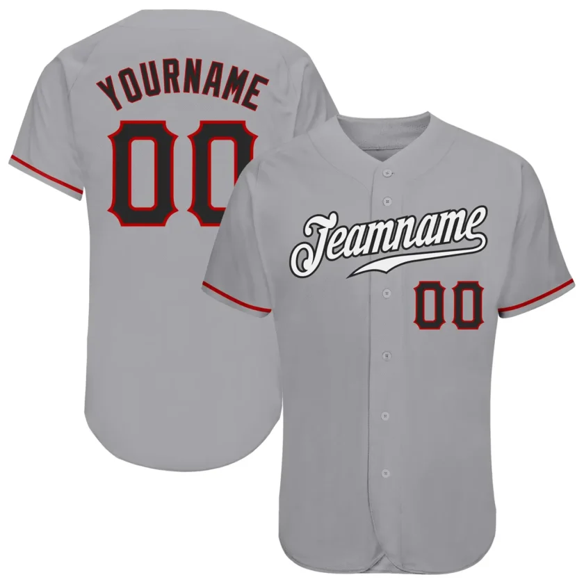 Custom Gray Baseball Jersey with Black Red
