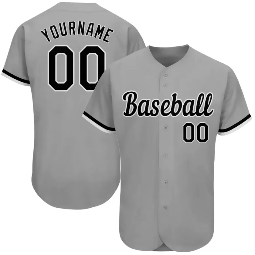 Custom Gray Baseball Jersey with Black White 3