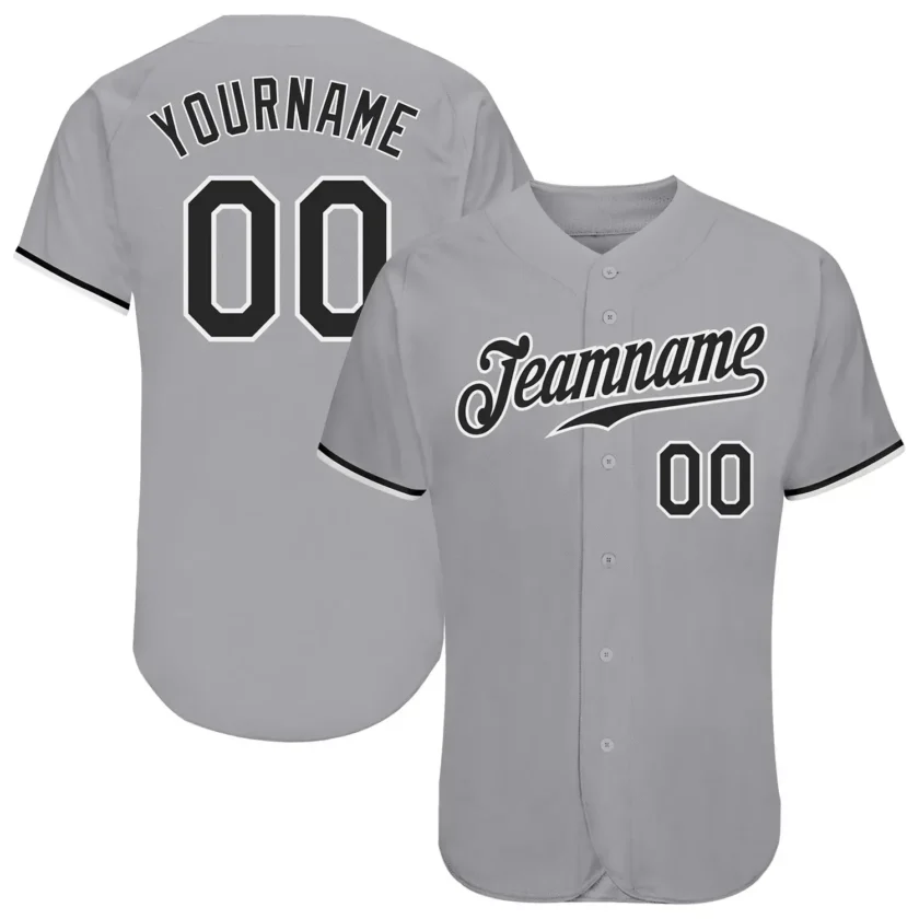 Custom Gray Baseball Jersey with Black White 5