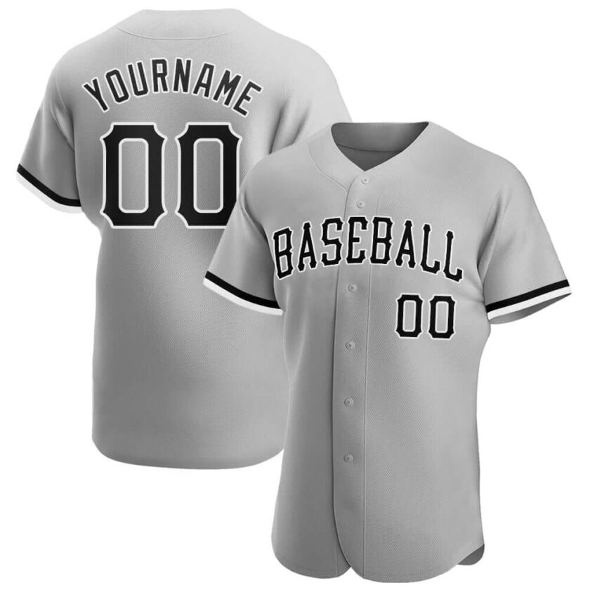 Custom Gray Baseball Jersey with Black White