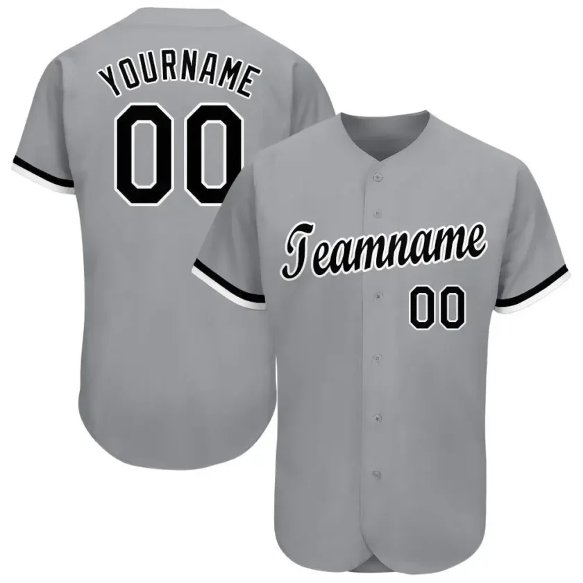 Custom Gray Baseball Jersey with Black White