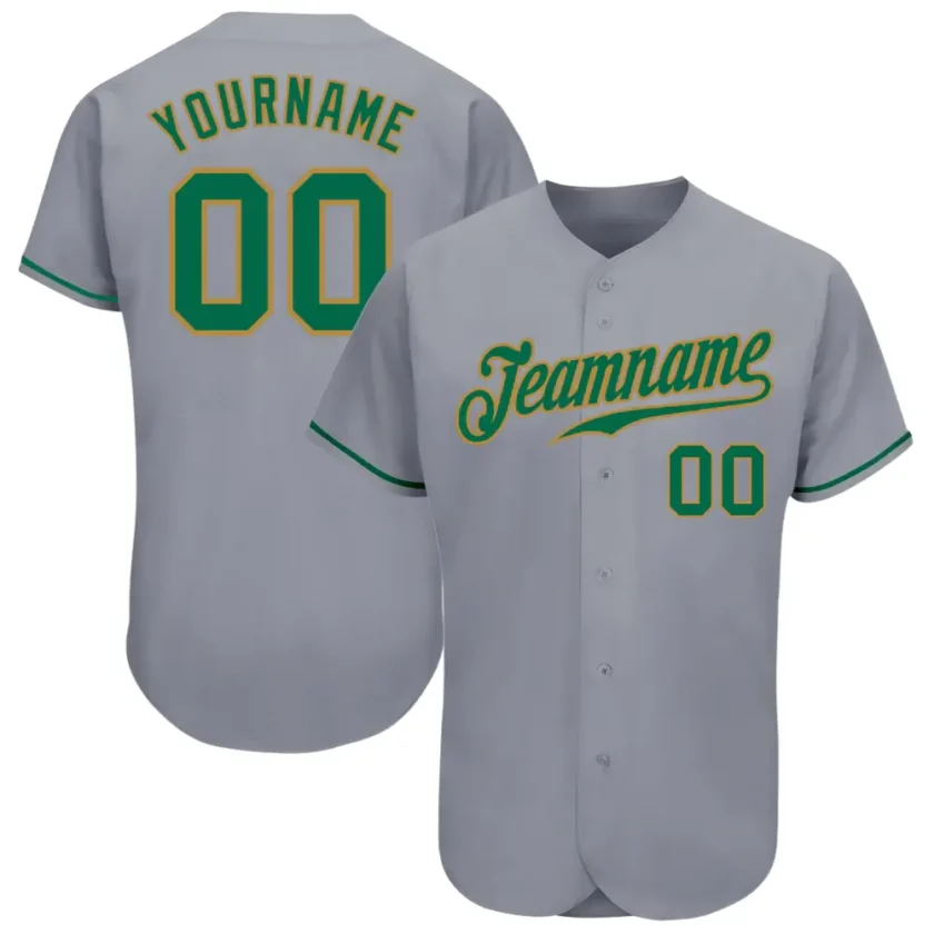 Custom Gray Baseball Jersey with Kelly Green Old Gold