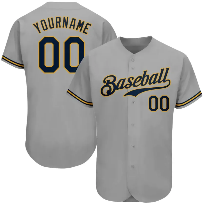 Custom Gray Baseball Jersey with Navy Old Gold