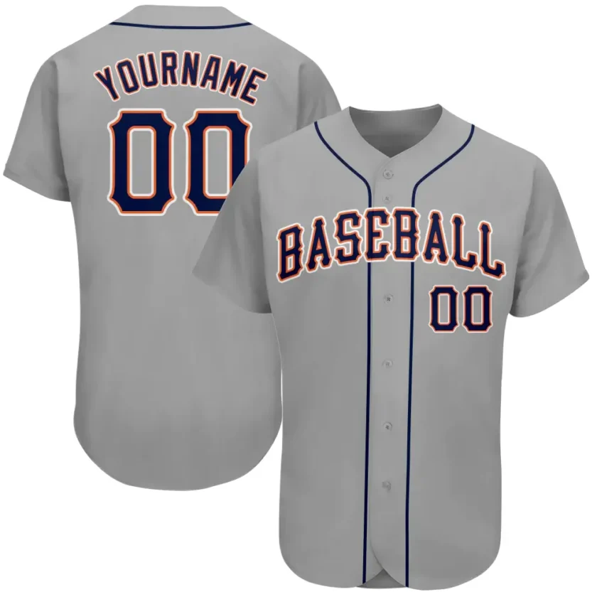 Custom Gray Baseball Jersey with Navy Orange 4