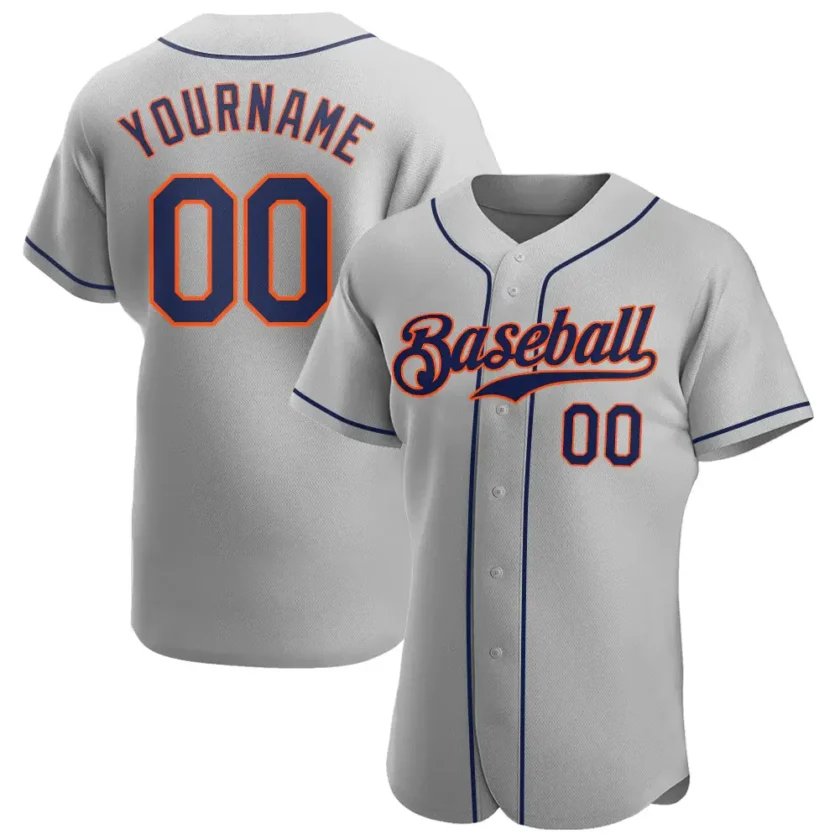 Custom Gray Baseball Jersey with Navy Orange 5