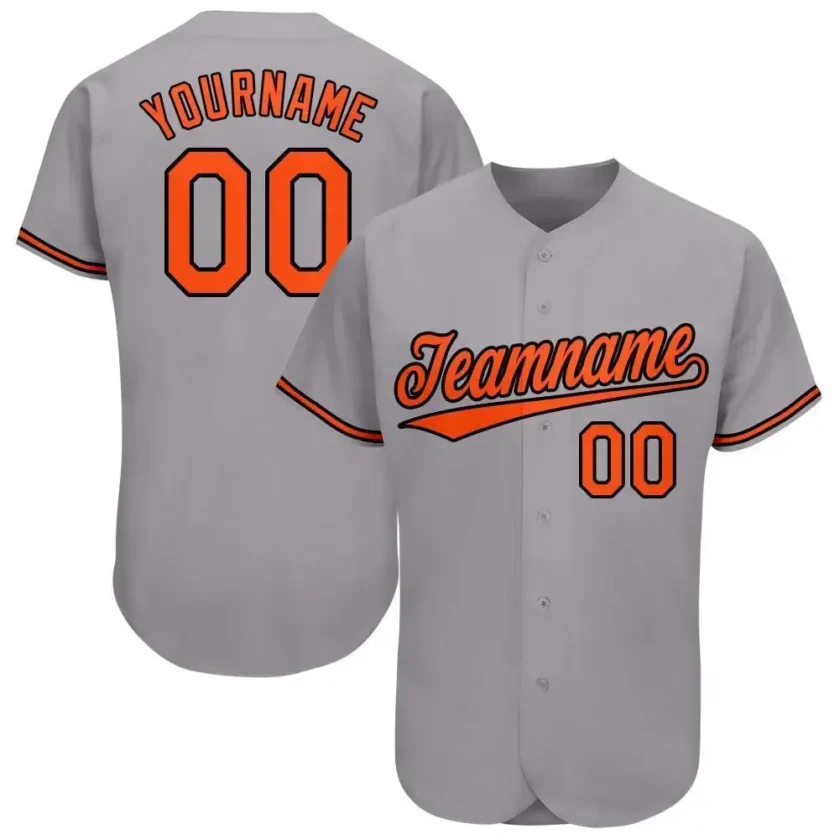 Custom Gray Baseball Jersey with Orange Black 3