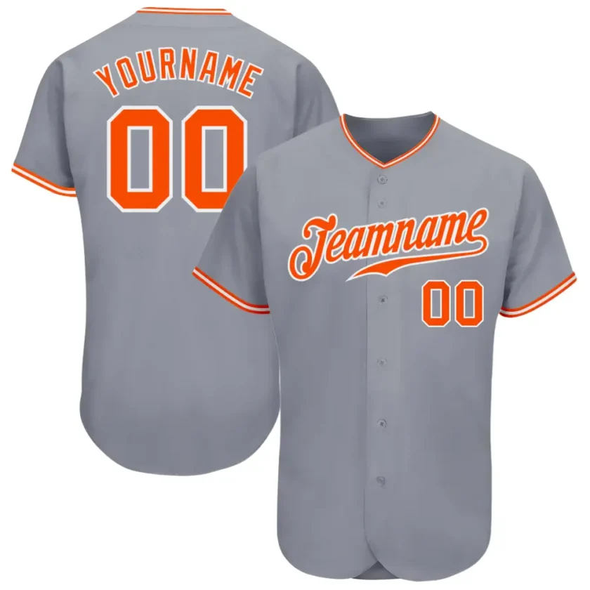 Custom Gray Baseball Jersey with Orange White