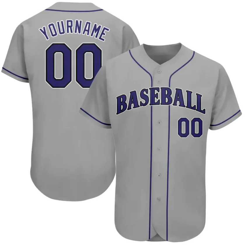 Custom Gray Baseball Jersey with Purple Black 5
