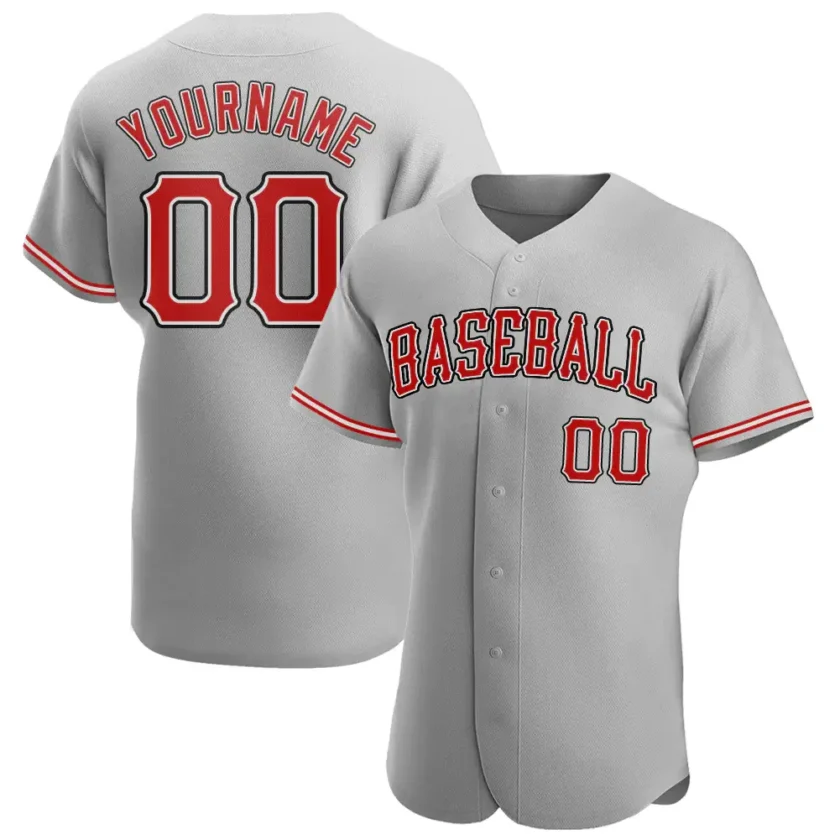 Custom Gray Baseball Jersey with Red Black 4