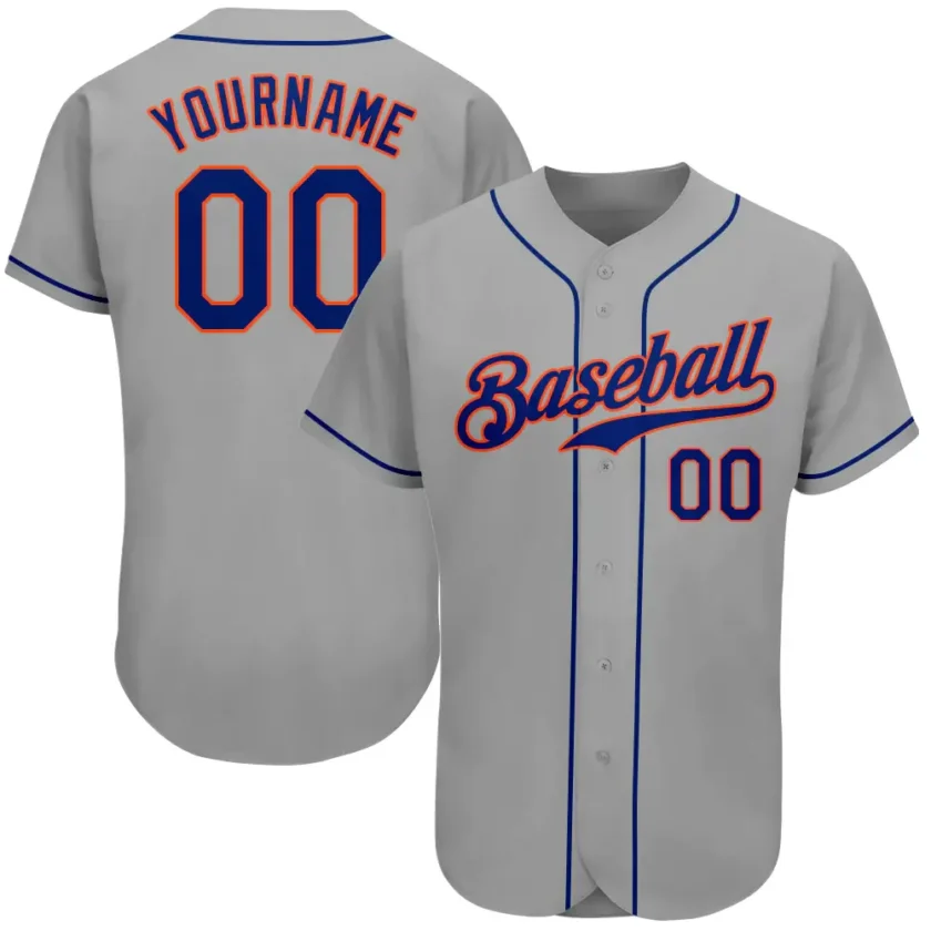 Custom Gray Baseball Jersey with Royal Orange 4