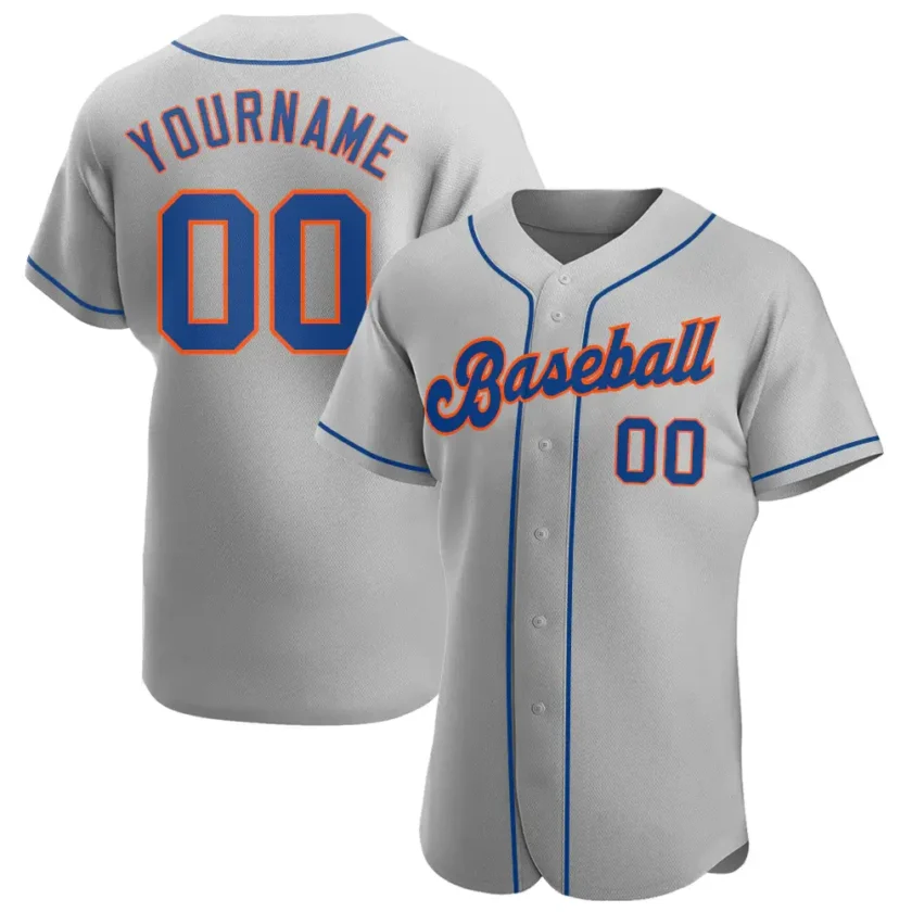 Custom Gray Baseball Jersey with Royal Orange 5
