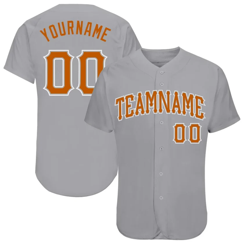 Custom Gray Baseball Jersey with Texas Orange White