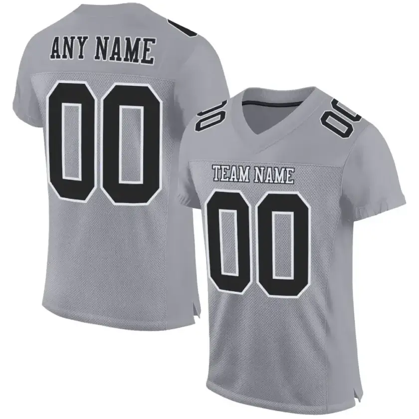 Custom Gray Mesh Football Jersey with Black