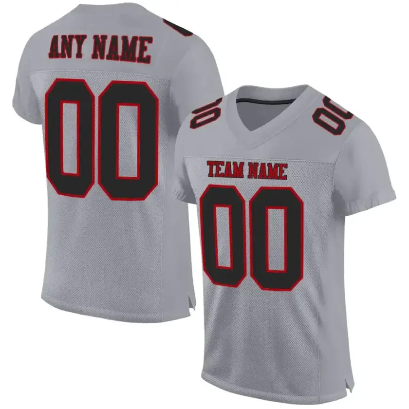 Custom Gray Mesh Football Jersey with Black-Red