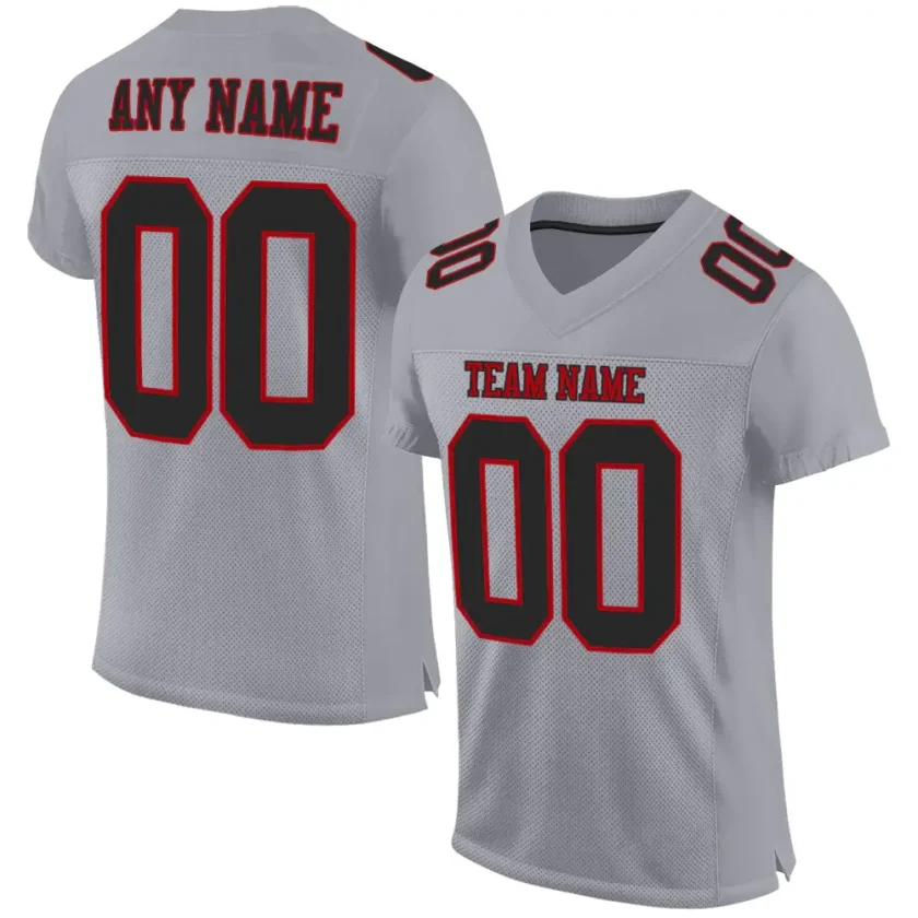 Custom Gray Mesh Football Jersey with Black Red