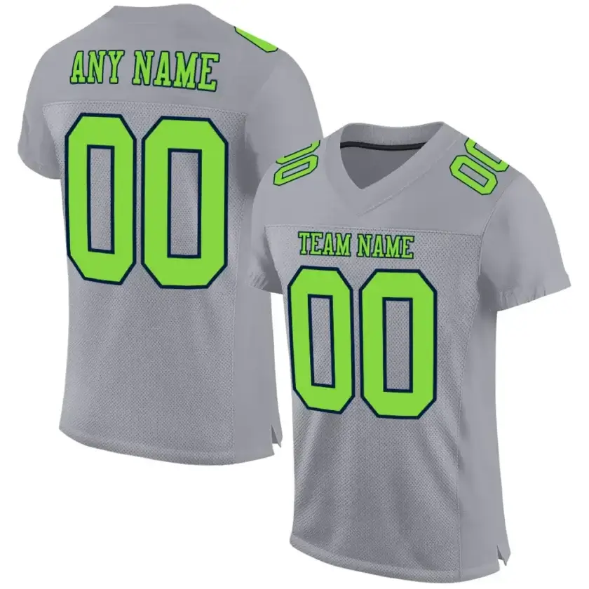 Custom Gray Mesh Football Jersey with Neon Green