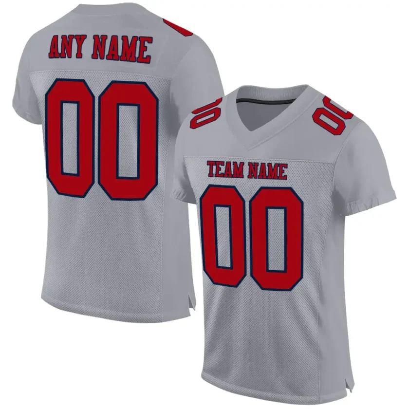Custom Gray Mesh Football Jersey with Red