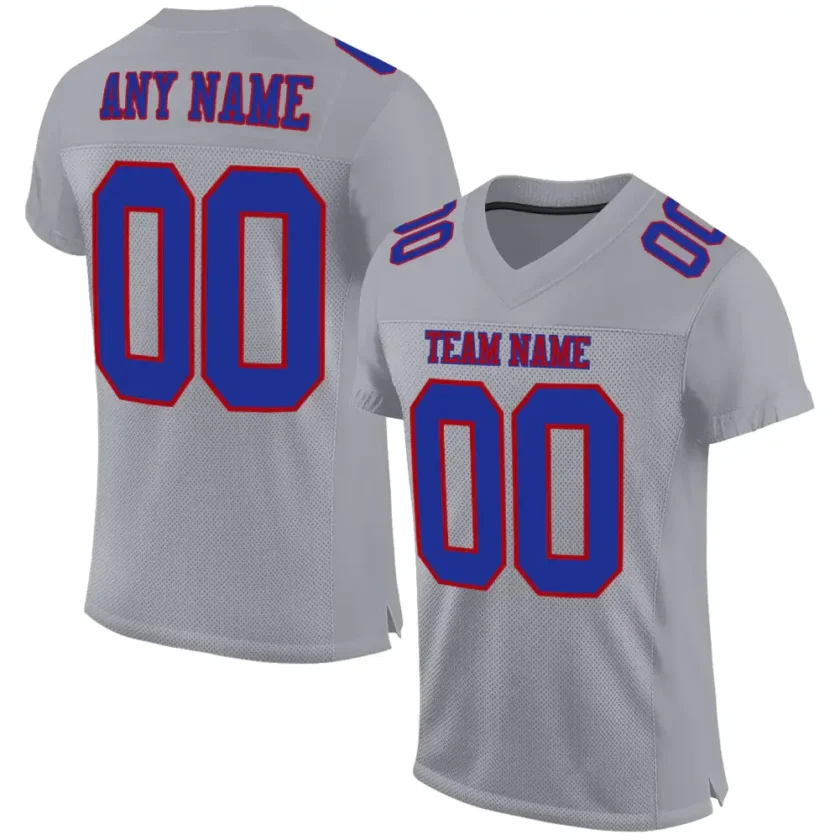Custom Gray Mesh Football Jersey with Royal Red