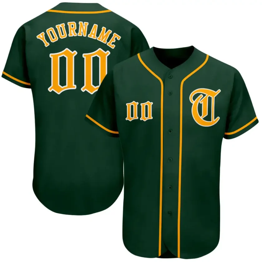 Custom Green Baseball Jersey with Gold White 3