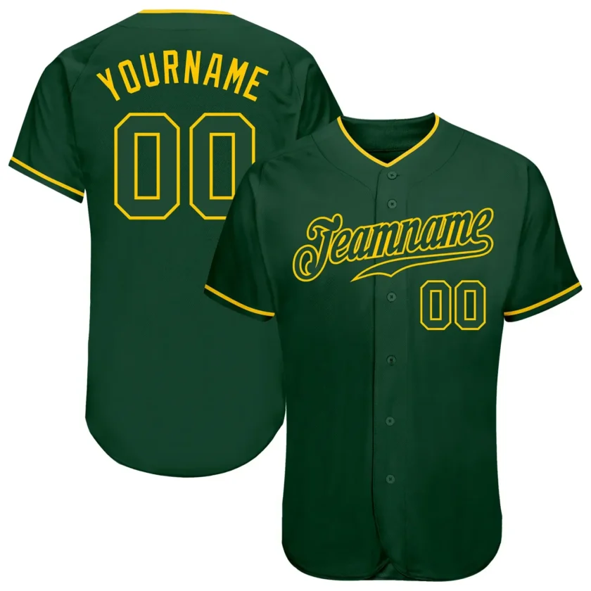 Custom Green Baseball Jersey with Green Gold 3