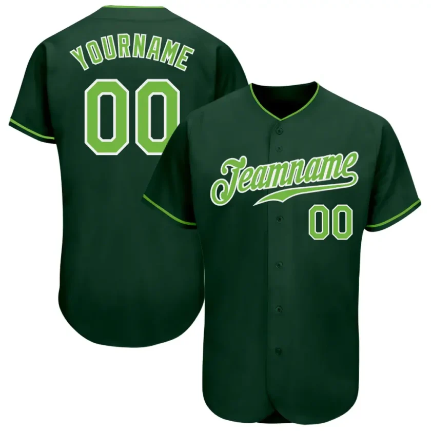 Custom Green Baseball Jersey with Neon Green White