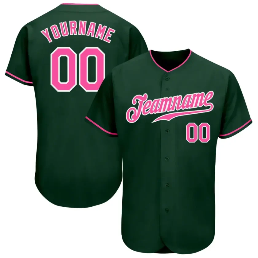 Custom Green Baseball Jersey with Pink White