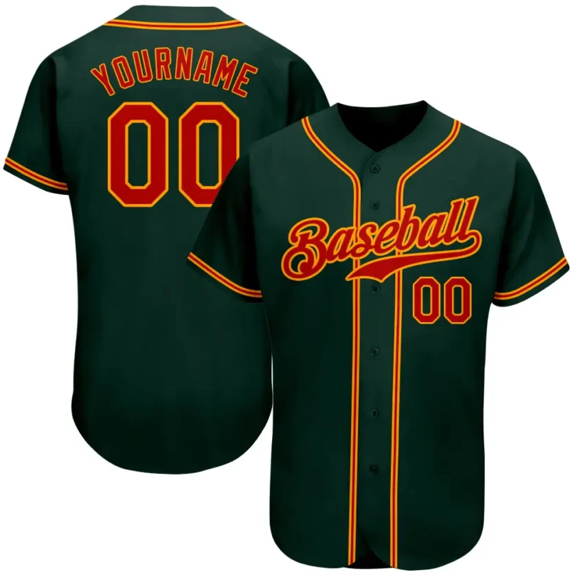 Custom Green Baseball Jersey with Red Gold