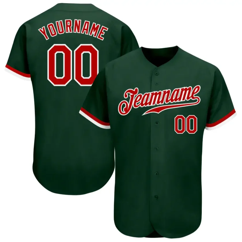 Custom Green Baseball Jersey with Red White