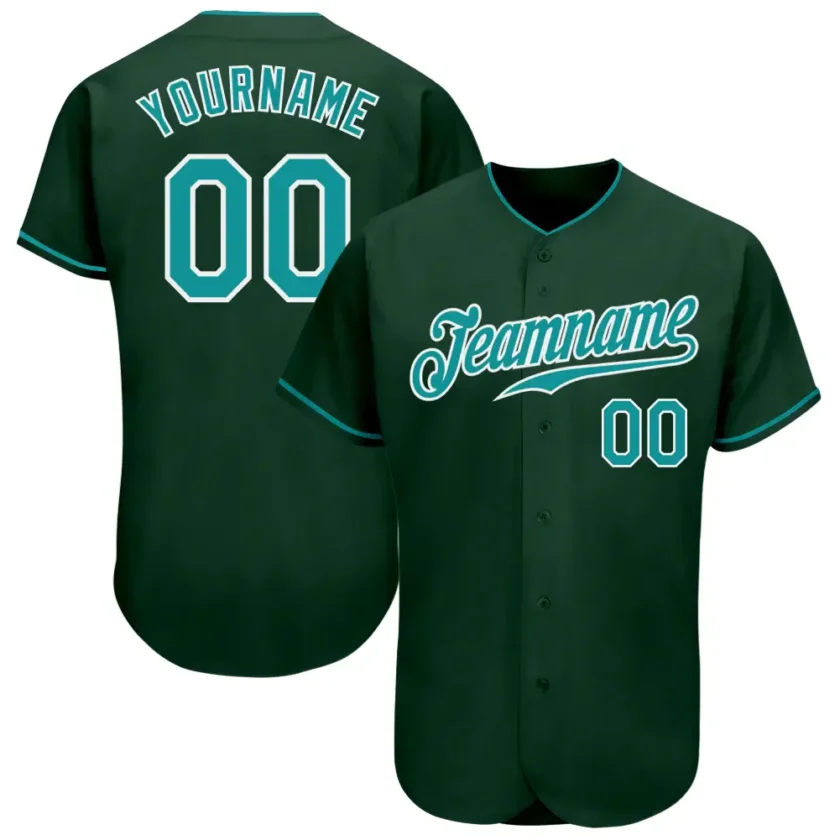 Custom Green Baseball Jersey with Teal White