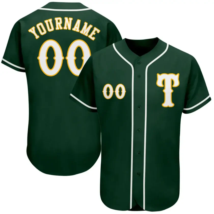 Custom Green Baseball Jersey with White Gold 8