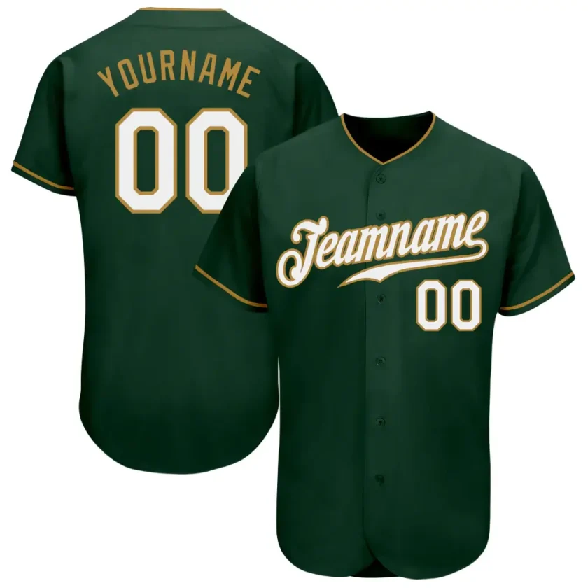 Custom Green Baseball Jersey with White Old Gold