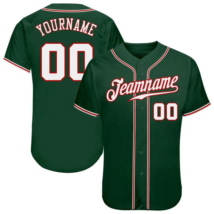 Custom Green Baseball Jersey with White Red