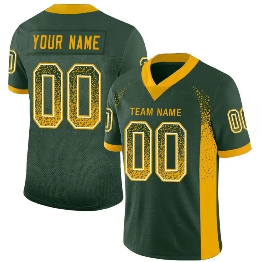 Custom Green Mesh Drift Fashihon Football Jersey with Gold