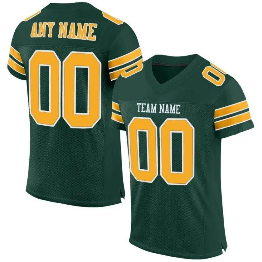 Custom Green Mesh Football Jersey with Gold