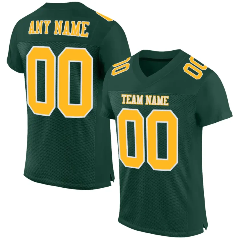 Custom Green Mesh Football Jersey with Gold