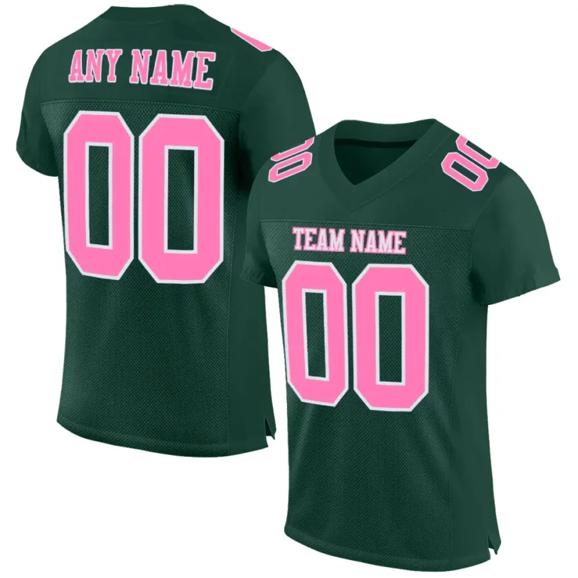 Custom Green Mesh Football Jersey with Pink