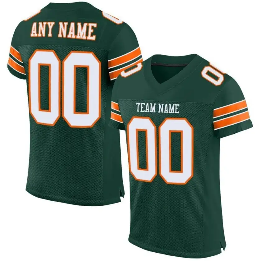 Custom Green Mesh Football Jersey with White-Orange