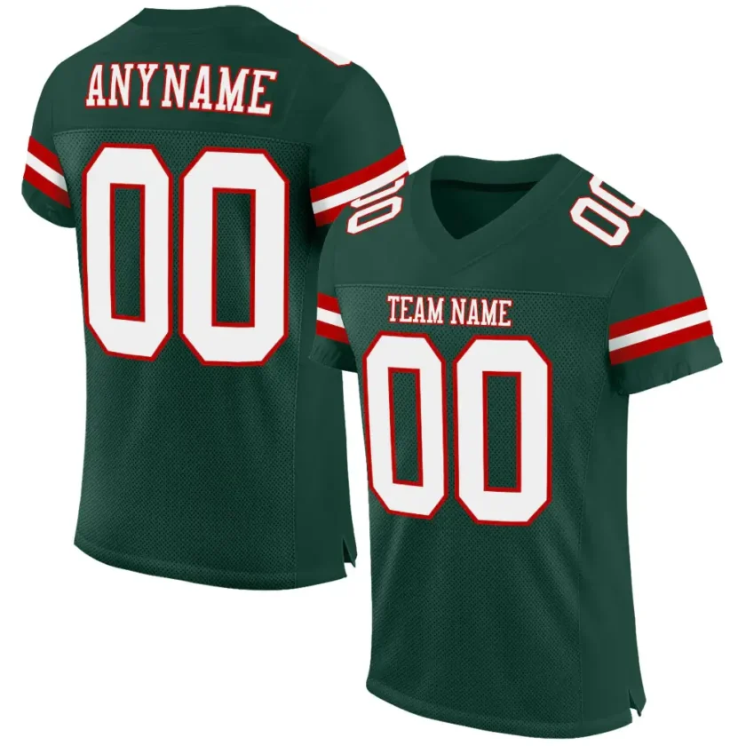 Custom Green Mesh Football Jersey with White Red 1