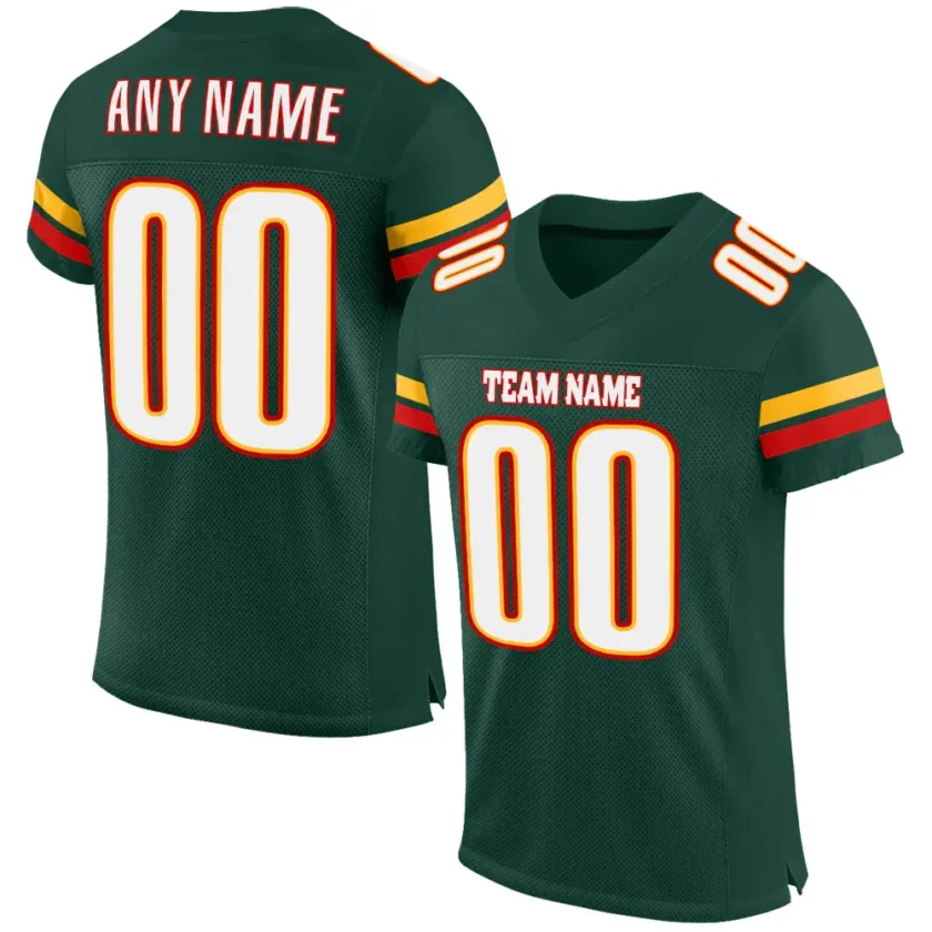 Custom Green Mesh Football Jersey with White Red