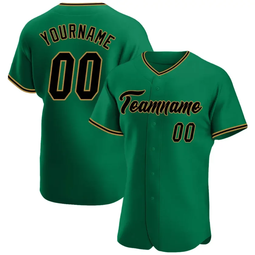 Custom Kelly Green Baseball Jersey with Black Old Gold