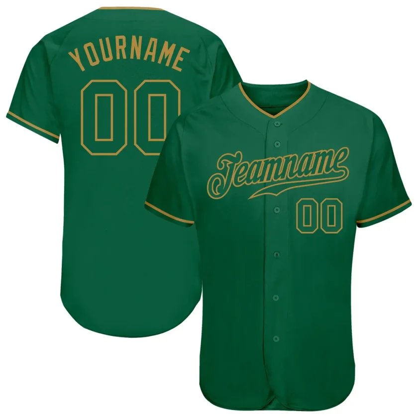 Custom Kelly Green Baseball Jersey with Kelly Green Old Gold 3