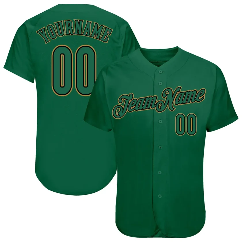 Custom Kelly Green Baseball Jersey with Kelly Green Old Gold