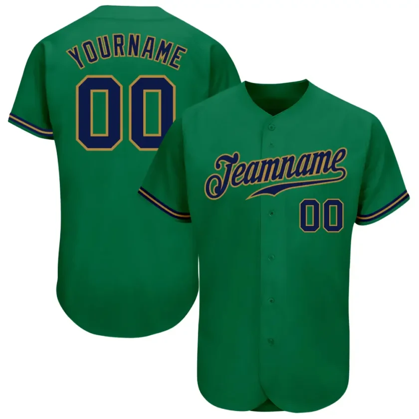 Custom Kelly Green Baseball Jersey with Navy Old Gold