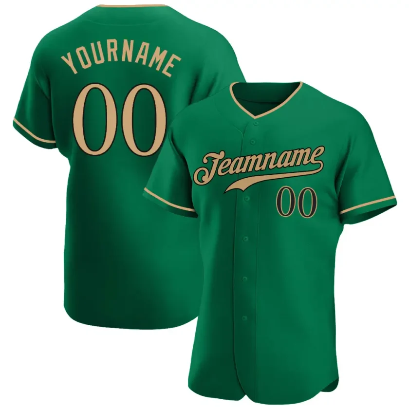 Custom Kelly Green Baseball Jersey with Old Gold Black