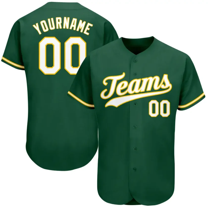 Custom Kelly Green Baseball Jersey with White Gold