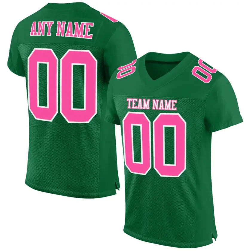 Custom Kelly Green Mesh Football Jersey with Pink