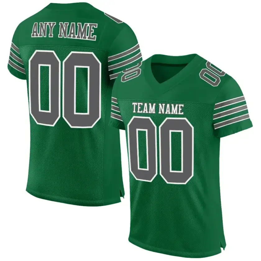 Custom Kelly Green Mesh Football Jersey with Steel Gray