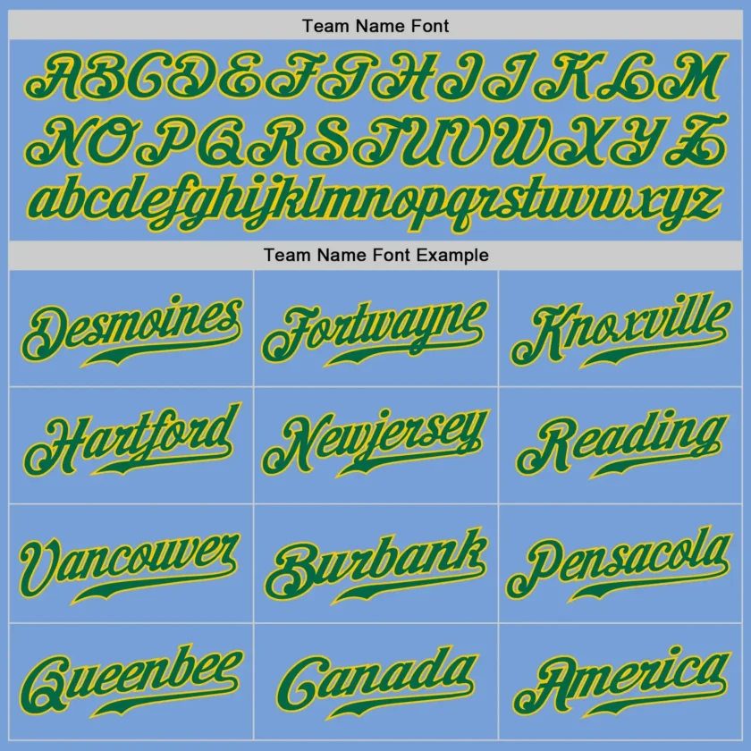Custom Light Blue Baseball Jersey with Kelly Green-Gold - Image 2