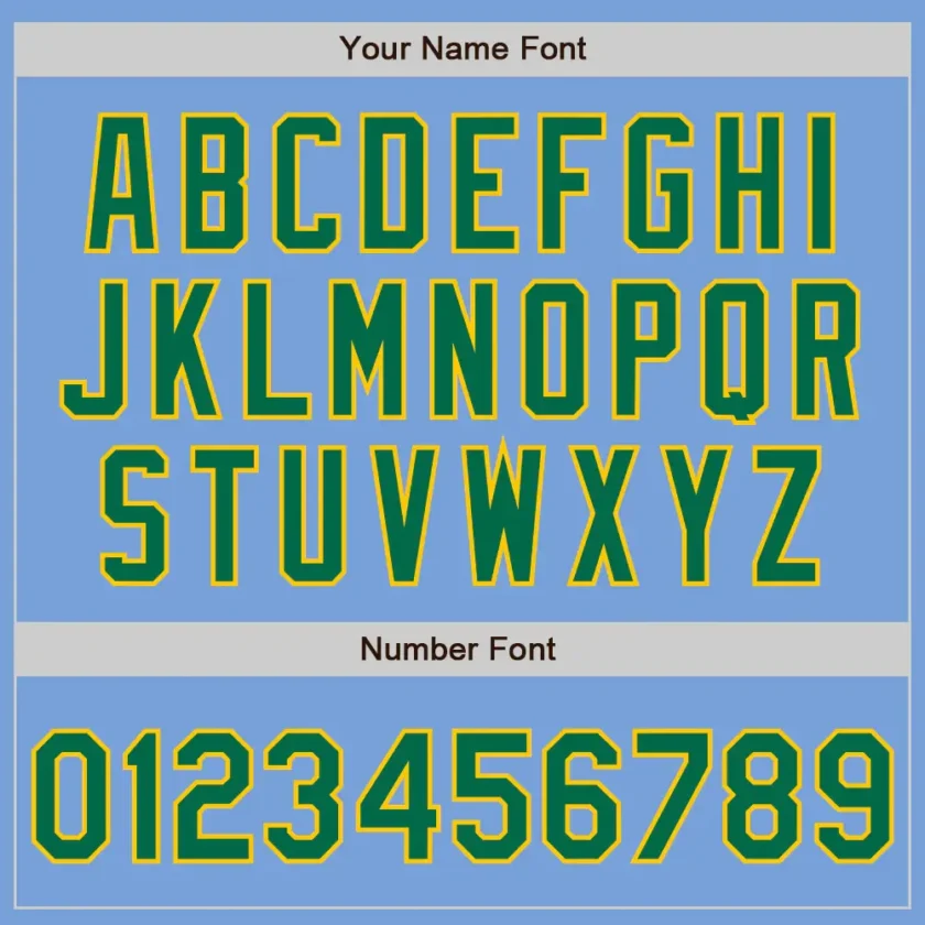 Custom Light Blue Baseball Jersey with Kelly Green-Gold - Image 3